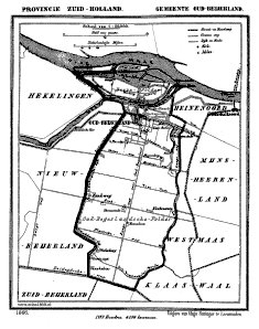 Oude kaart van Oud-Beijerland uit 1866
